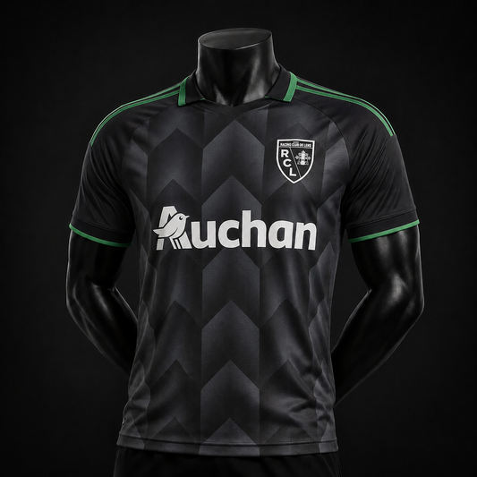 RC Lens maillot extérieur 2026/2027 version Player vue de face sur mannequin noir